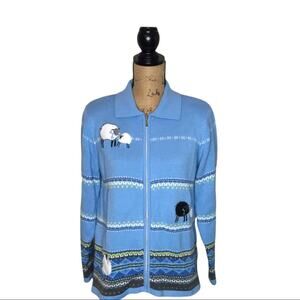 Allison Daly Size Small Zip Front Collared Cardigan Sweater-Sheep Appliqués